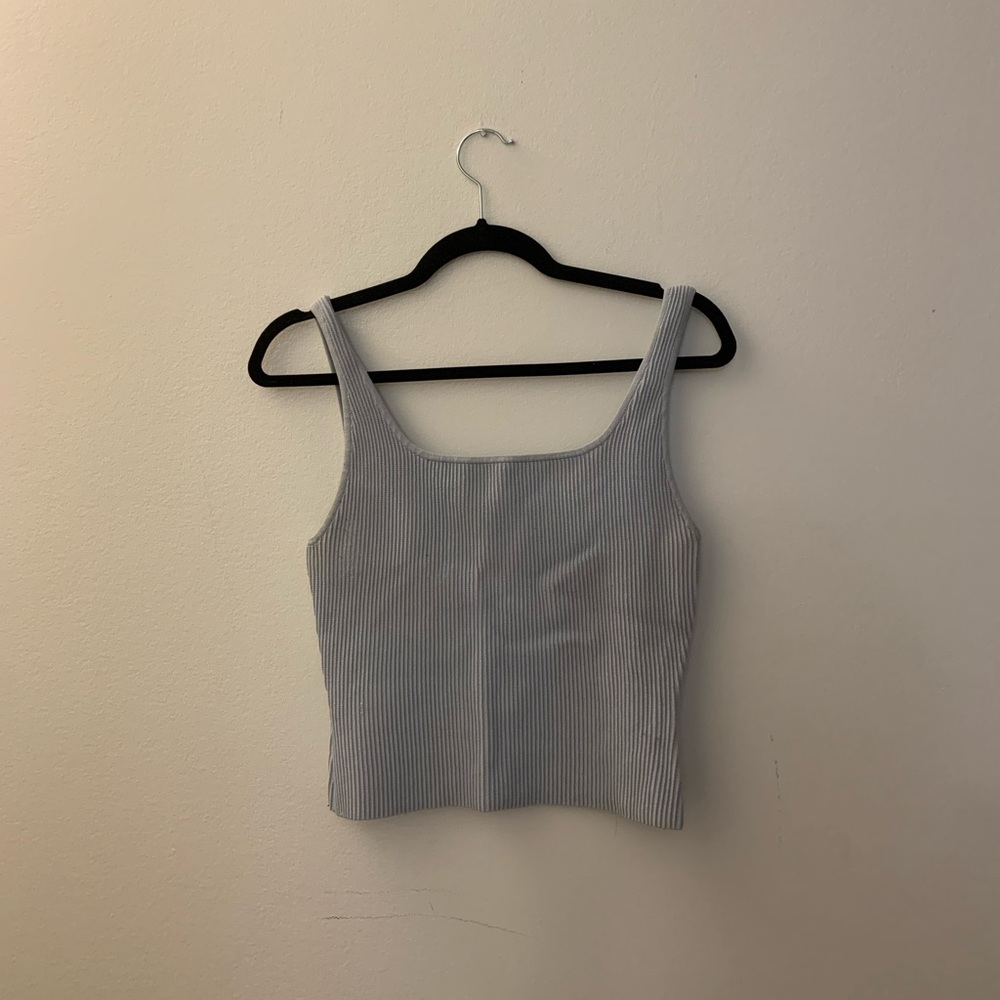 Aritzia Babaton light blue/gray sculpt knit square neck tank top